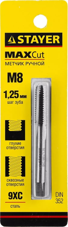 Метчик STAYER "MASTER" одинарный, для сквозных и глухих отверстий, сталь 9ХС, М8х1,25 28021-08-1.25 купить в Перми