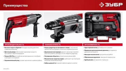 ЗУБР 30 мм, 950 Вт, перфоратор SDS Plus, мет. корпус (П-30-950 М) купить в Перми