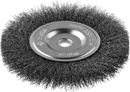 ЗУБР &quot;ПРОФЕССИОНАЛ&quot;. Щетка дисковая для точильно-шлифовального станка, витая стальная проволока 0,3мм, 150х12,7мм 35185-150_z02 купить в Перми