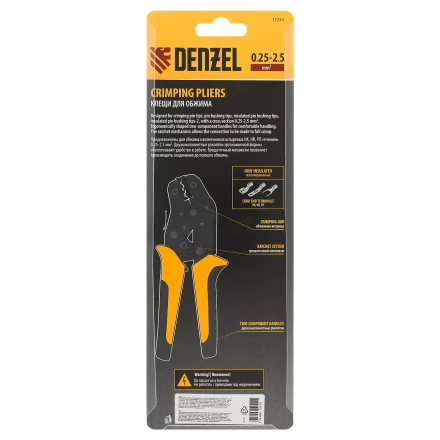 Клещи для обжима неизолированных наконечников НК и НВ, разъемов РП, 0,25 - 2,5 мм2 Denzel 17745 купить в Перми