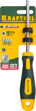 Отвертка KRAFTOOL, Cr-Mo-V сталь, двухкомпонентная противоскользящая рукоятка, HEX, №6x100мм 250075-6-100 купить в Перми