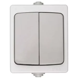 Выключатель СВЕТОЗАР "АВРОРА" двухклавишный, IP44, цвет серо-белый, 10А/~250В SV-54336-W