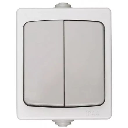 Выключатель СВЕТОЗАР &quot;АВРОРА&quot; двухклавишный, IP44, цвет серо-белый, 10А/~250В SV-54336-W купить в Перми