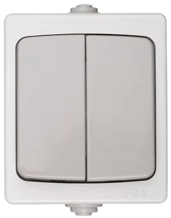 Выключатель СВЕТОЗАР &quot;АВРОРА&quot; двухклавишный, IP44, цвет серо-белый, 10А/~250В SV-54336-W купить в Перми