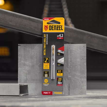 Сверло спиральное по металлу Denzel 4,2 x 75 мм, Р6М5, Golden Tip, 718230 купить в Перми