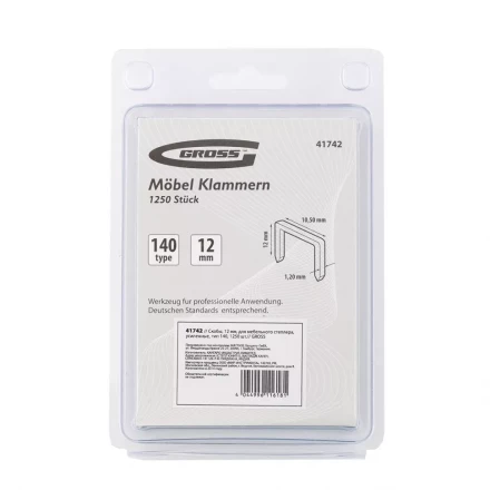 Скобы 12 мм для мебельного степлера усиленные тип 140 1250 шт GROSS 41742 купить в Перми