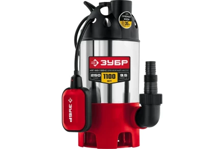 ЗУБР 1100 Вт, дренажный насос для грязной воды, корпус - нерж. сталь (НПГ-М3-1100-С) купить в Перми