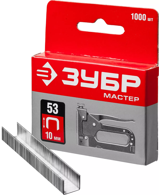 Скобы тип 53, 10 мм, закаленные, ЗУБР "МАСТЕР" 31625-10, 1000 шт 31625-10 купить в Перми
