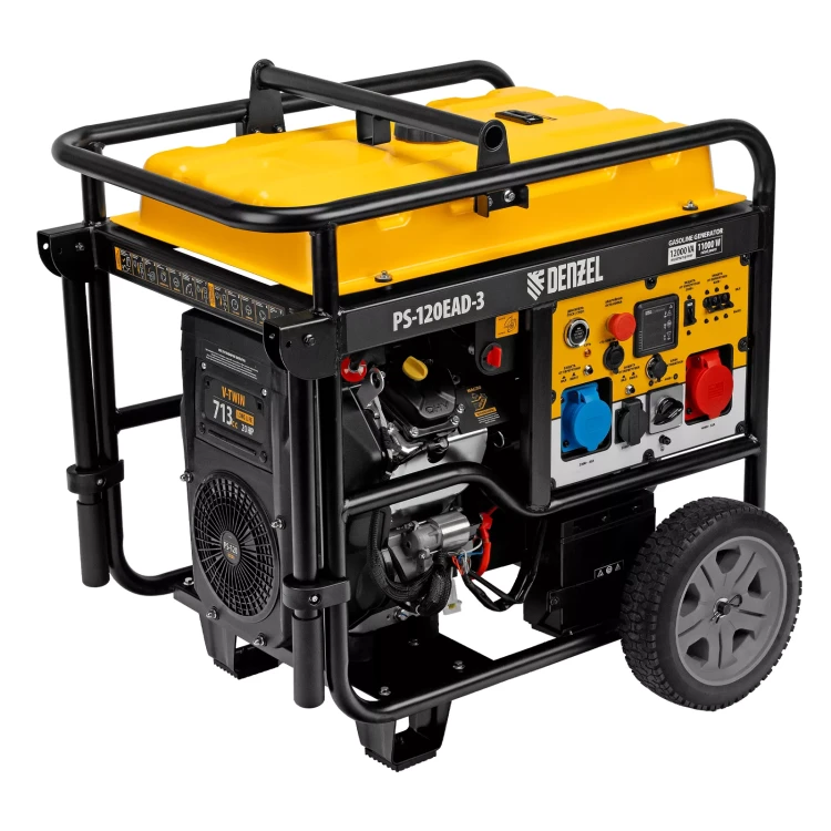 Генератор бензиновый Denzel PS-120EAD-3, 12 кВт,230/400 В, 40л, разъём ATS,перекл.режима,эл.старт купить в Перми