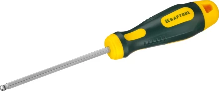 Отвертка KRAFTOOL, Cr-Mo-V сталь, двухкомпонентная противоскользящая рукоятка, HEX, №5x100мм 250075-5-100 купить в Перми