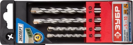 Набор ЗУБР Сверла по бетону ударные, 5-6-8-10 мм, пластиковый бокс, 4 шт 29140-H4 купить в Перми