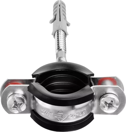 Хомут трубный с гайкой, оцинкованный, в комплекте с сантехнической шпилькой и дюбелем, 3/4&quot;, 1шт, ЗУБР Мастер 37866-25-29 37866-25-29 купить в Перми