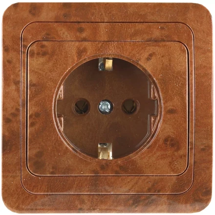 Розетка СВЕТОЗАР &quot;ГАММА&quot; с заземлением, одинарная, цвет орех,16А/~250В SV-54105-N купить в Перми