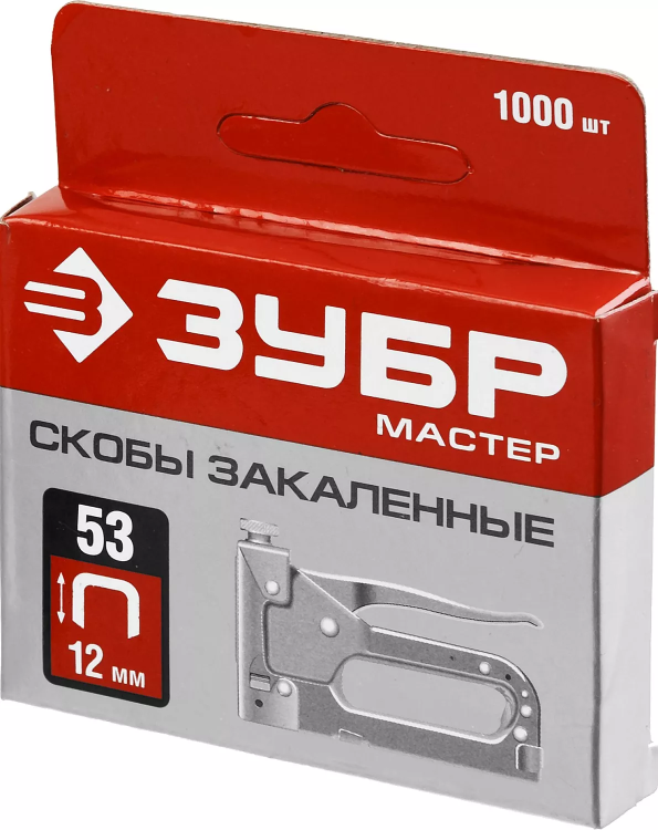 Скобы тип 53, 12 мм, закаленные, ЗУБР "МАСТЕР" 31625-12, 1000 шт 31625-12 купить в Перми