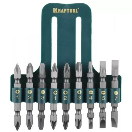 Набор KRAFTOOL Биты двухсторонние, в пласт. держателе, Cr-V, 9 предметов 26060-H10 купить в Перми