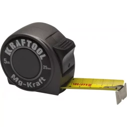 Рулетка KRAFTOOL "MG-Kraft", особопроч корпус, Mg сплав, нейлон покрытие, суперкомпакт размер, 5м/25м 34129-05-25