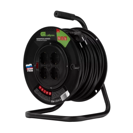 Удлинитель силовой на кабельной катушке, ПВС, 50 м, 4 розетки, 16А, тип УХз16, Россия Сибртех 96046 купить в Перми