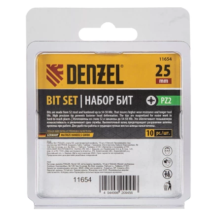 Бита PZ2х25, сталь S2, шестигранный профиль, 10 шт. Е 6,3 Denzel 11654 купить в Перми