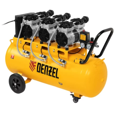 Компрессор безмасляный, малошумный  DLS 2250/100, 2250 Вт, 3x750, 100 л, 410 л/мин блок управления/ Denzel 58029 купить в Перми