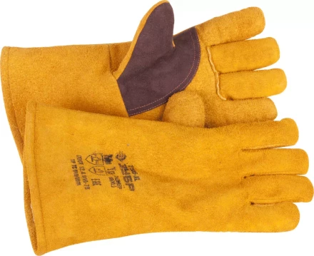 Термостойкие краги ЗУБР для сварки и тяжелых механических работ, утепленные, спилковые, 350мм 11335-XL купить в Перми