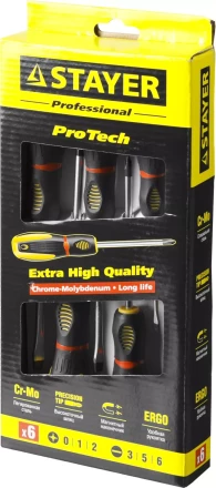 Набор STAYER &quot;PROFESSIONAL&quot; &quot;PROTech&quot;: Отвертки, Cr-Mo, эргономичная двухкомпонентная рукоятка, 6шт 25133-H6_z02 купить в Перми