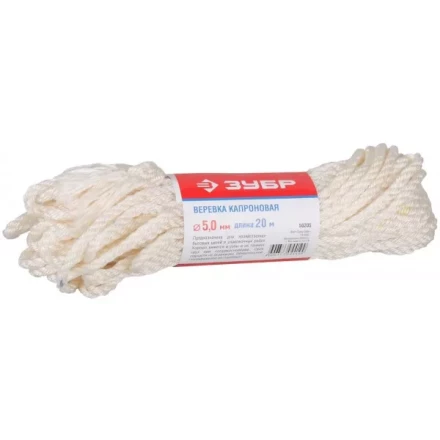 Веревка ЗУБР капроновая, d=5,0 мм, 20 м, 270 кгс, 9 ктекс 50205 купить в Перми
