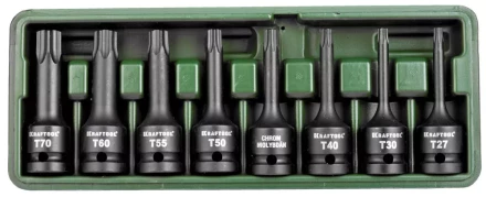 Торцовые головки KRAFTOOL &quot;INDUSTRIE QUALITAT&quot; ударные в наборе, (1/2&quot;), Cr-Mo, фосфат., TORX, T27-T70, 8 шт. 27952-H8 купить в Перми