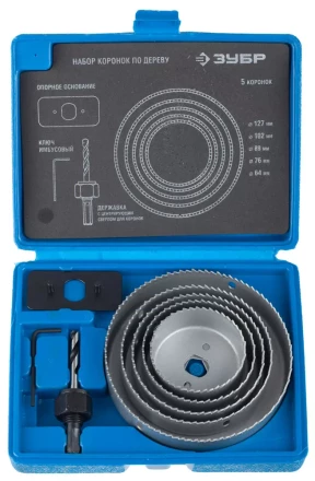 Набор ЗУБР &quot;ЭКСПЕРТ&quot; Коронки по дереву 64-127мм, державка с опорным основанием, ключ имбусовый 2,5мм, 7 предметов 29553-H7_z01 купить в Перми