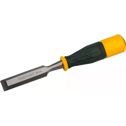 Стамеска KRAFTOOL &quot;EXPERT&quot; упрочненное полотно, ударочпрочная двухкомп ручка, стальной затыльник для ударных работ,20мм 1815-20_z01 купить в Перми