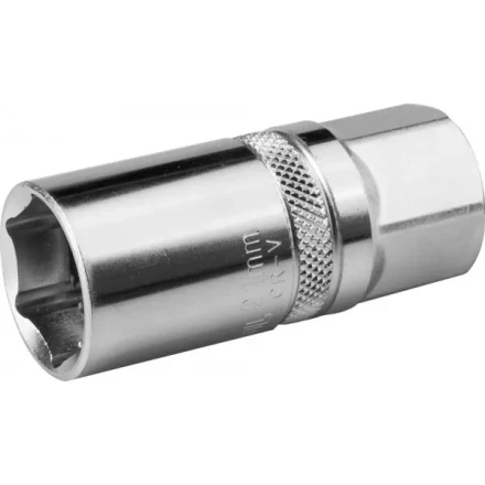 Торцовая головка KRAFTOOL &quot;INDUSTRIE QUALITAT&quot;, свечная с резин. вставк., Cr-V, FLANK, хромосатинированная, 1/2&quot;, 21мм 27812-21_z01 купить в Перми