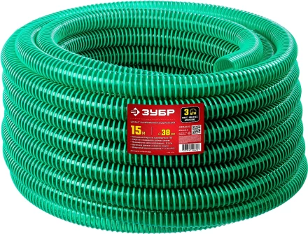 ЗУБР 38 мм x 15 м, 3 атм, со спиралью ПВХ, напорно-всасывающий шланг (40325-38-15) купить в Перми