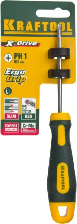 Отвертка KRAFTOOL, Cr-Mo-V сталь, двухкомпонентная противоскользящая рукоятка, PH, №1x80мм 250072-1-080 купить в Перми