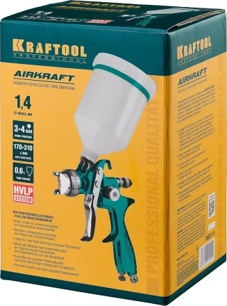 Краскопульт пневматический KRAFTOOL AirKraft, HVLP, c верхним бачком, 1,4мм 06522-1.4 купить в Перми
