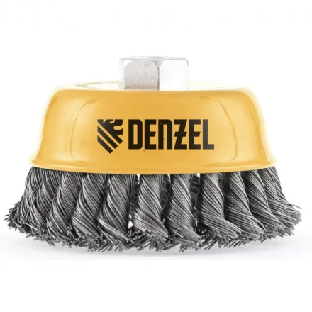 Щетка для УШМ 75 мм Чашка крученая нержавеющая проволока 0.5 мм М14 Denzel 746243 купить в Перми