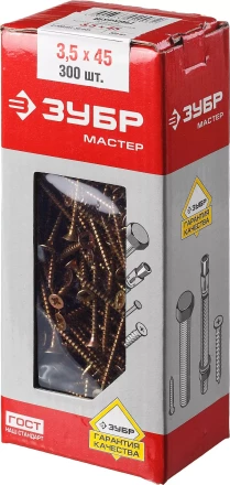 Шурупы ЗУБР &quot;МАСТЕР&quot; по дереву желтопассивированные, 3.5x45мм, 300шт 4-300391-35-045 купить в Перми