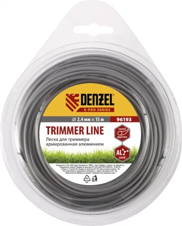 Леска для триммера армированная алюминием X-Pro круглая 2,4мм х 15м блистер Россия Denzel 96193 купить в Перми