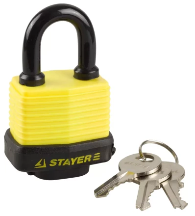 Замок STAYER &quot;MASTER&quot; навесной, всепогодный, пластиковая защита корпуса, с закаленной дужкой,на карточке, 50мм 37140-40 купить в Перми