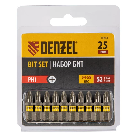 Бита PH1х25, сталь S2, шестигранный профиль, 10 шт. Е 6,3 Denzel 11651 купить в Перми