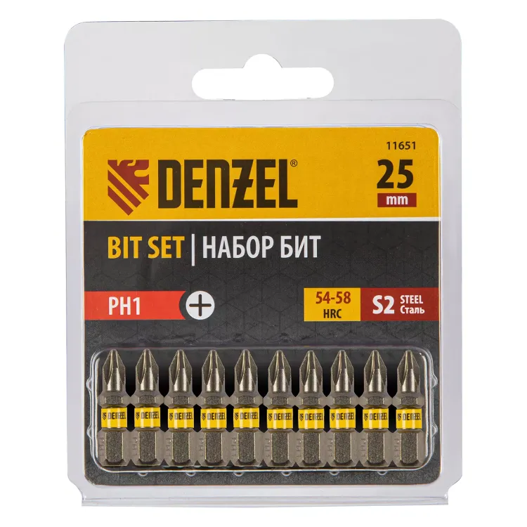 Бита PH1х25, сталь S2, шестигранный профиль, 10 шт. Е 6,3 Denzel 11651 купить в Перми