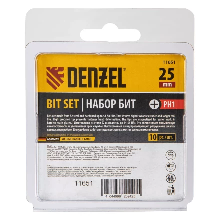 Бита PH1х25, сталь S2, шестигранный профиль, 10 шт. Е 6,3 Denzel 11651 купить в Перми
