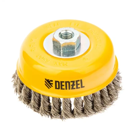 Щетка для УШМ 125 мм Чашка крученая нержавеющая проволока 0.5 мм М14 Denzel 746273 купить в Перми
