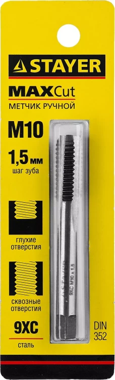 Метчик STAYER "MASTER" одинарный, для сквозных и глухих отверстий, сталь 9ХС, М10х1,5 28021-10-1.5 купить в Перми