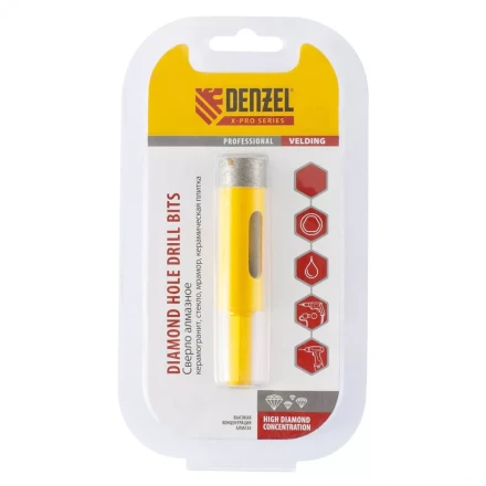 Сверло алмазное по керамограниту 22мм мокрое резание трёх гранный хвостовик DENZEL 72680 купить в Перми
