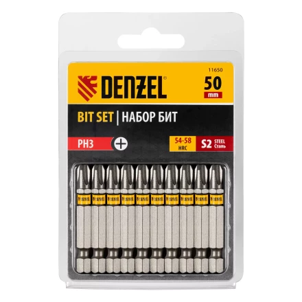 Бита PH3х50, сталь S2, шестигранный профиль, 10 шт. Е 6,3 Denzel 11650 купить в Перми