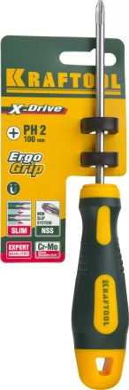 Отвертка KRAFTOOL, Cr-Mo-V сталь, двухкомпонентная противоскользящая рукоятка, PH, №2x100мм 250072-2-100 купить в Перми