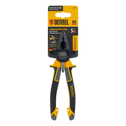 Плоскогубцы комбинированные 180 мм Denzel 17081, трехкомпонентные рукоятки купить в Перми