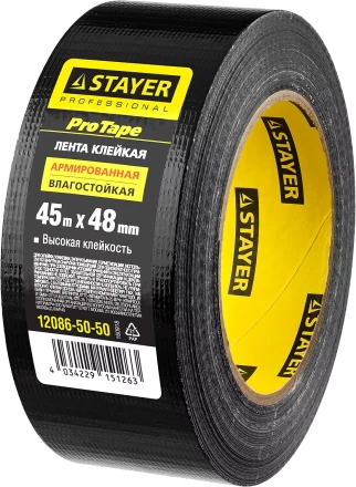 Армированная лента, STAYER Professional 12086-50-50, универсальная, влагостойкая, 48мм х 45м, черная 12086-50-50 купить в Перми