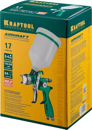 Краскопульт пневматический KRAFTOOL AirKraft, HVLP, с верхним бачком, 1,7мм 06522-1.7 купить в Перми