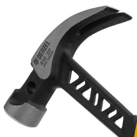 Молоток-гвоздодёр Denzel 10466, 450 г, цельнокованый,боек с магнитом, двухкомп. обрезин. рук-ка купить в Перми