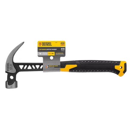 Молоток-гвоздодёр Denzel 10466, 450 г, цельнокованый,боек с магнитом, двухкомп. обрезин. рук-ка купить в Перми